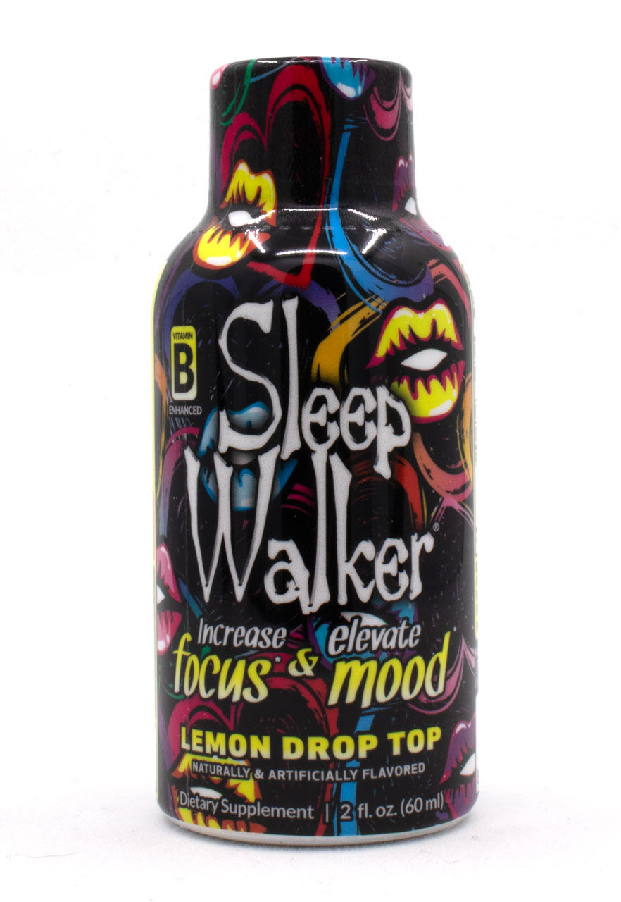 Sleep Walker Lemon Drop shots bottle for focus and mood enhancement, 2oz dietary supplement